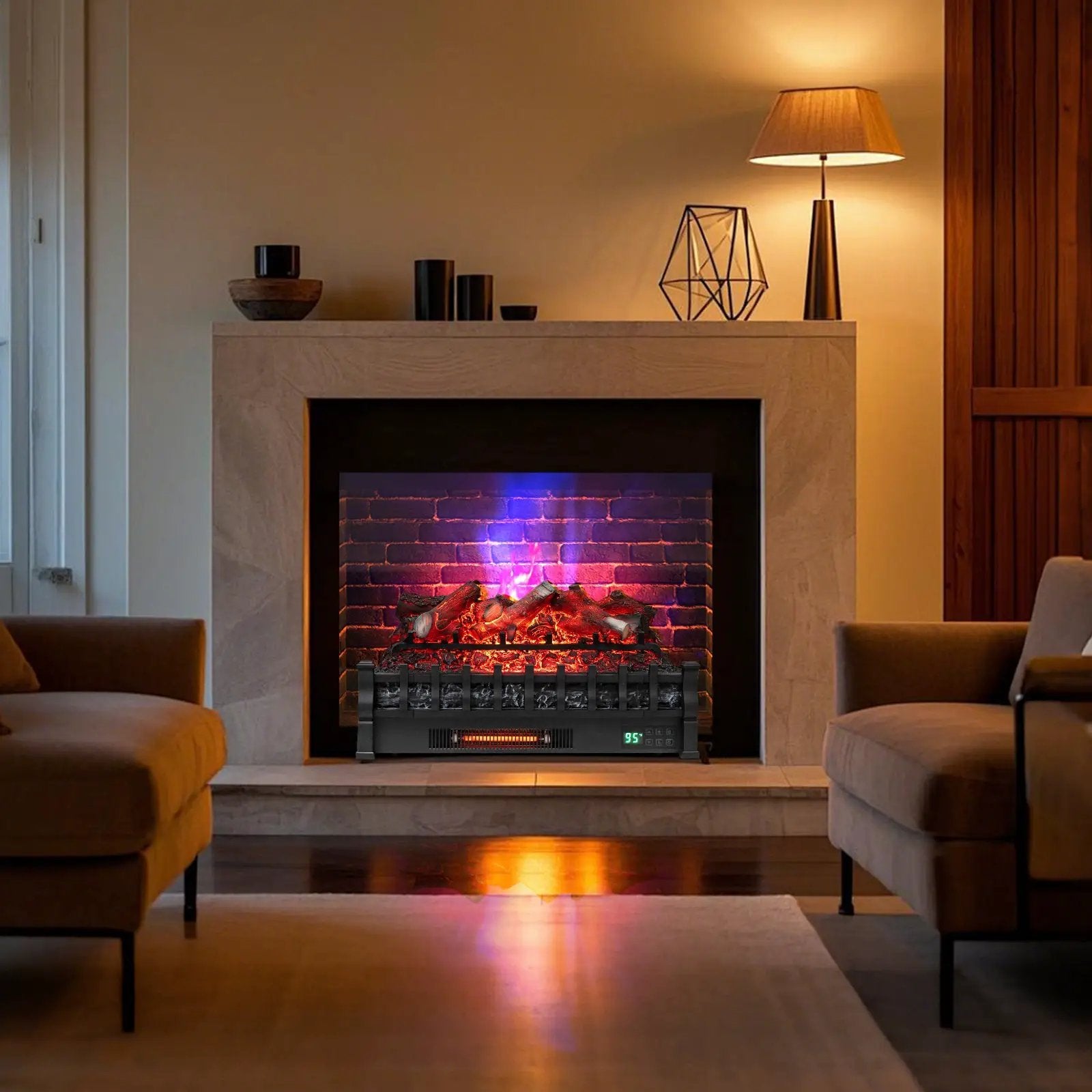 26 Inch WiFi Infrared Quartz Electric Fireplace Insert Logs Heater with Realistic Lemonwood Logs-Black by DirectDeals