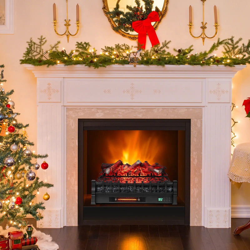 26 Inch WiFi Infrared Quartz Electric Fireplace Insert Logs Heater with Realistic Lemonwood Logs-Black by DirectDeals