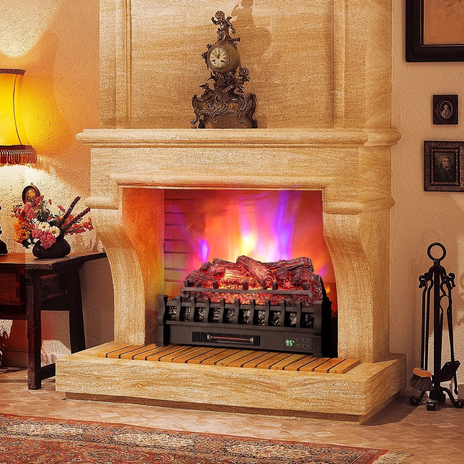26 Inches Infrared Quartz Electric Fireplace with Realistic Pinewood Ember Bed by DirectDeals