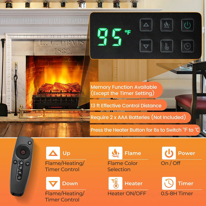 26 Inches Infrared Quartz Electric Fireplace with Realistic Pinewood Ember Bed by DirectDeals