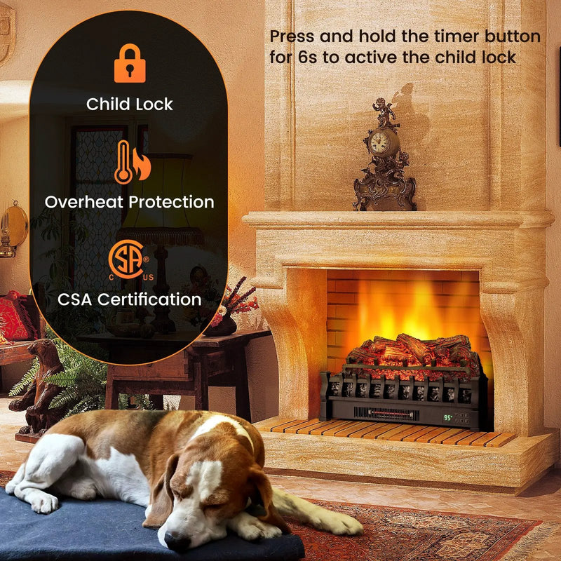 26 Inches Infrared Quartz Electric Fireplace with Realistic Pinewood Ember Bed by DirectDeals