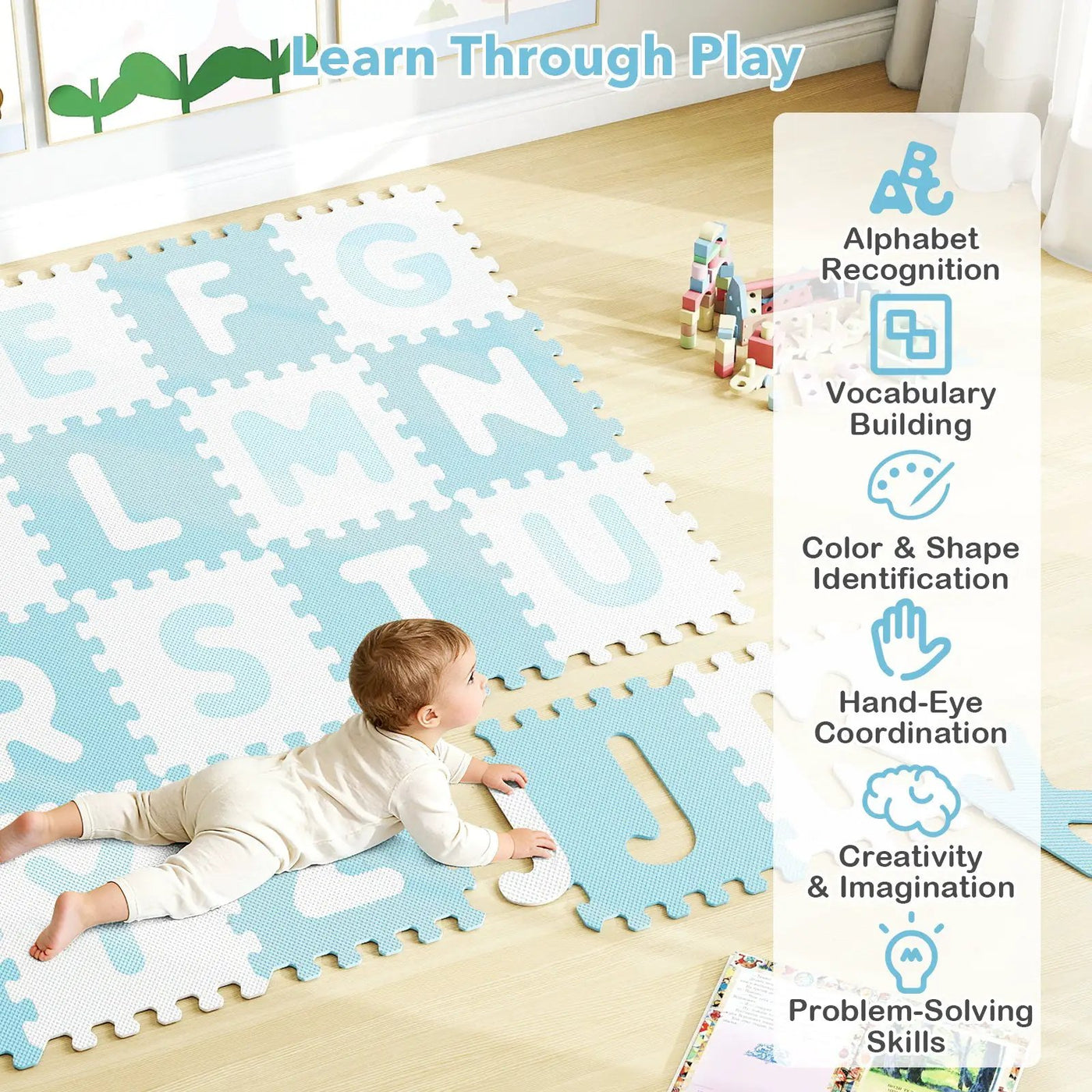 26 Pieces Interlocking ABC Play Mats with Detachable Letters by DirectDeals