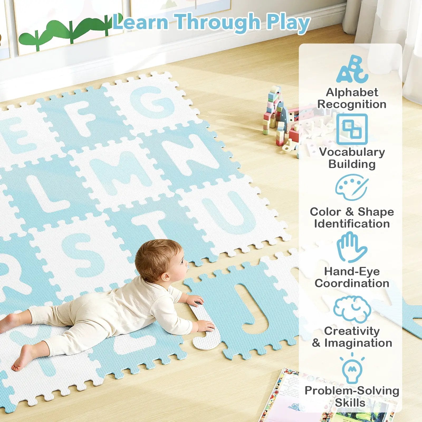 26 Pieces Interlocking ABC Play Mats with Detachable Letters by DirectDeals