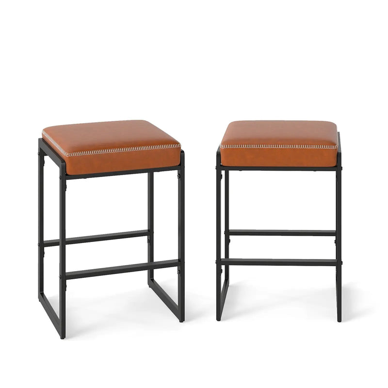 26 inch Bar Stools Set of 2 Counter Height Barstools with Faux Leather Upholstered Seat by DirectDeals
