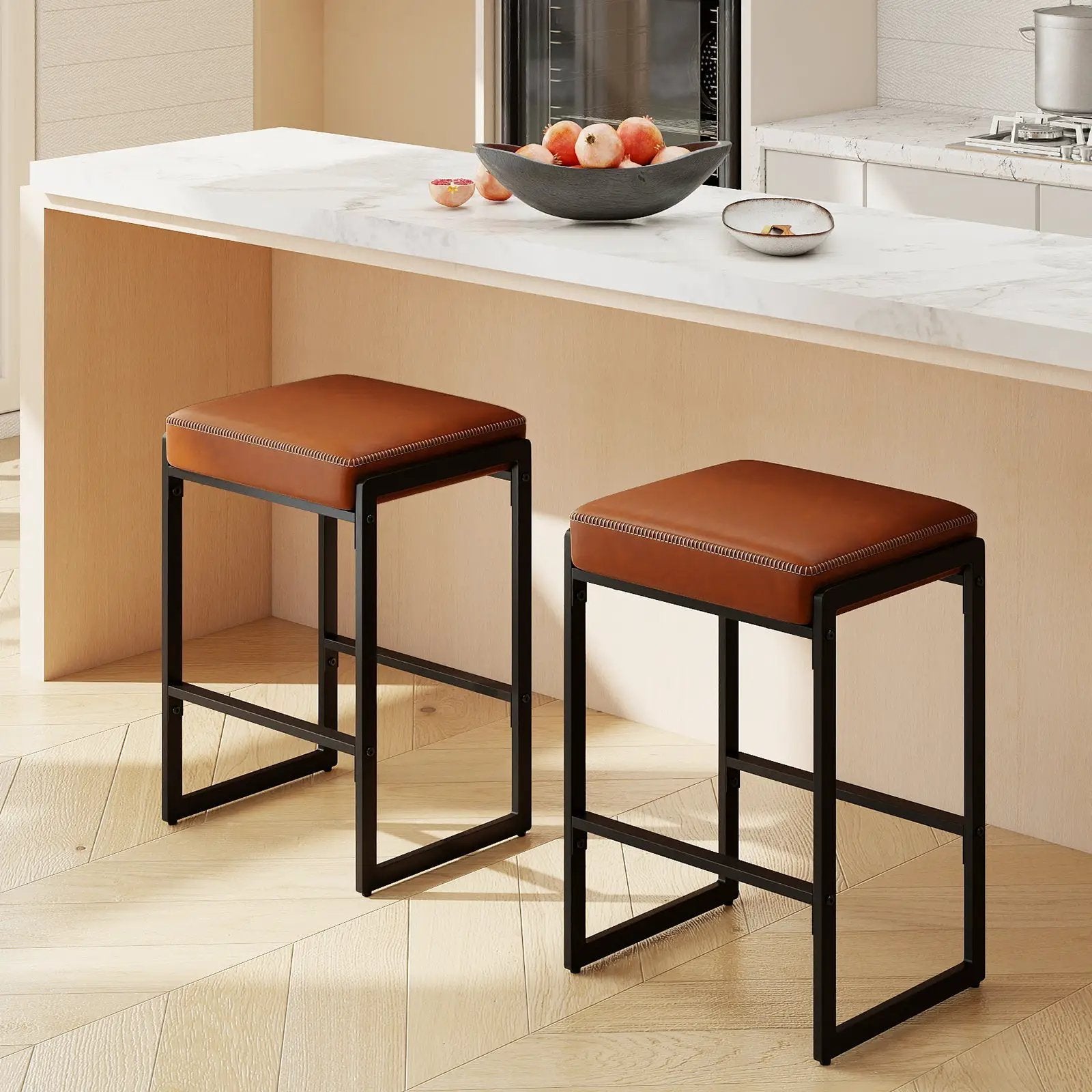26 inch Bar Stools Set of 2 Counter Height Barstools with Faux Leather Upholstered Seat by DirectDeals