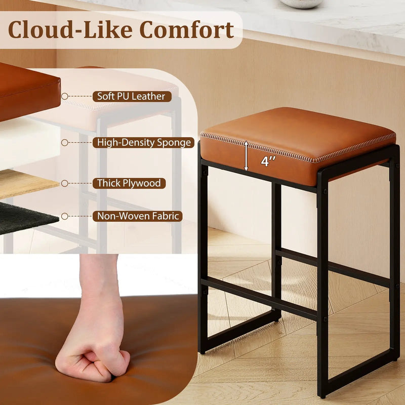 26 inch Bar Stools Set of 2 Counter Height Barstools with Faux Leather Upholstered Seat by DirectDeals