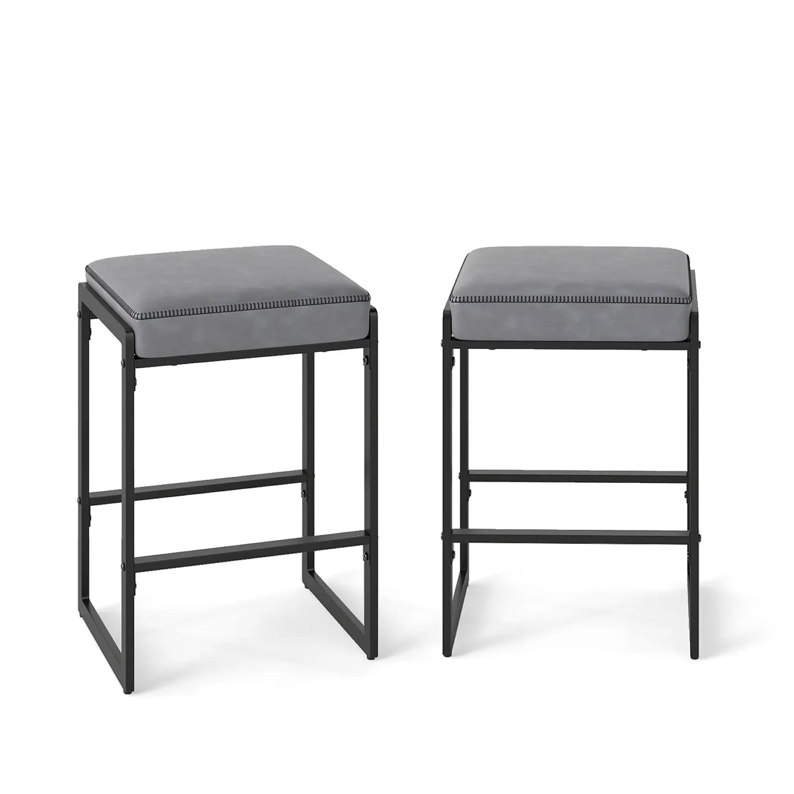 26 inch Bar Stools Set of 2 Counter Height Barstools with Faux Leather Upholstered Seat by DirectDeals