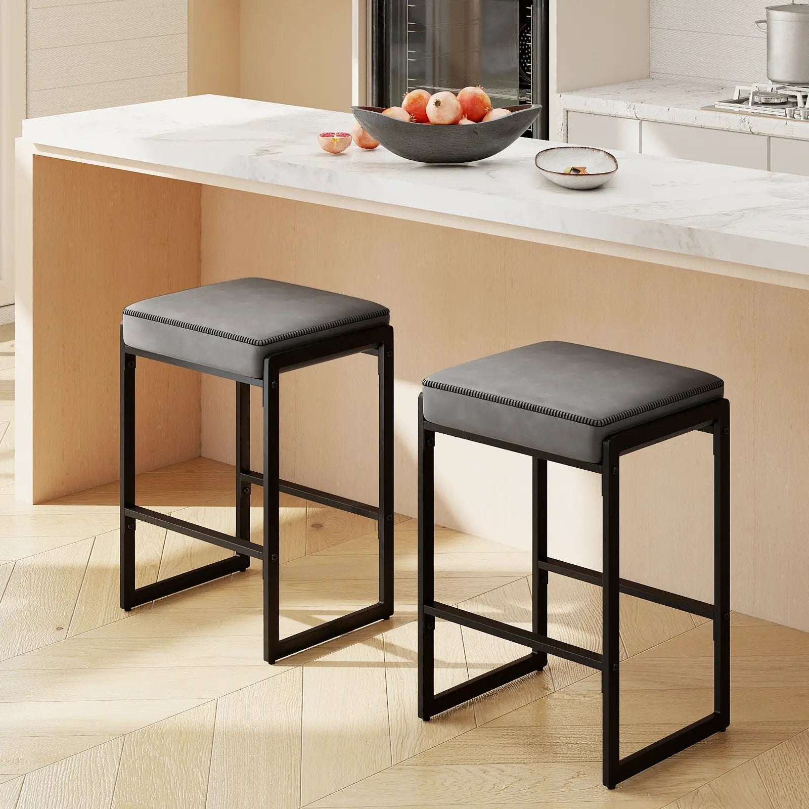 26 inch Bar Stools Set of 2 Counter Height Barstools with Faux Leather Upholstered Seat by DirectDeals