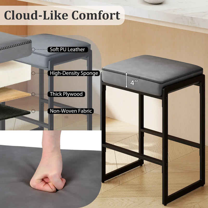 26 inch Bar Stools Set of 2 Counter Height Barstools with Faux Leather Upholstered Seat by DirectDeals