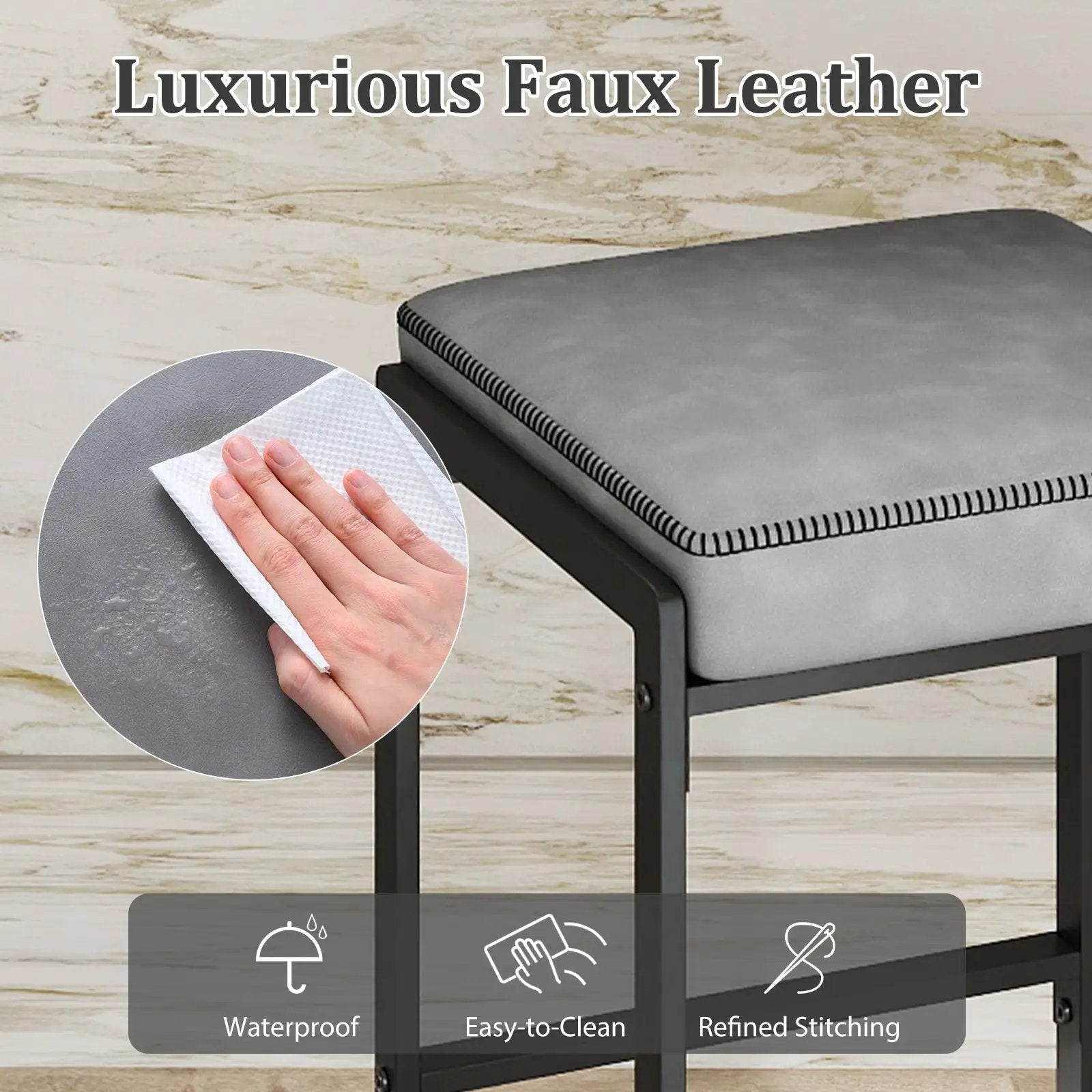26 inch Bar Stools Set of 2 Counter Height Barstools with Faux Leather Upholstered Seat by DirectDeals