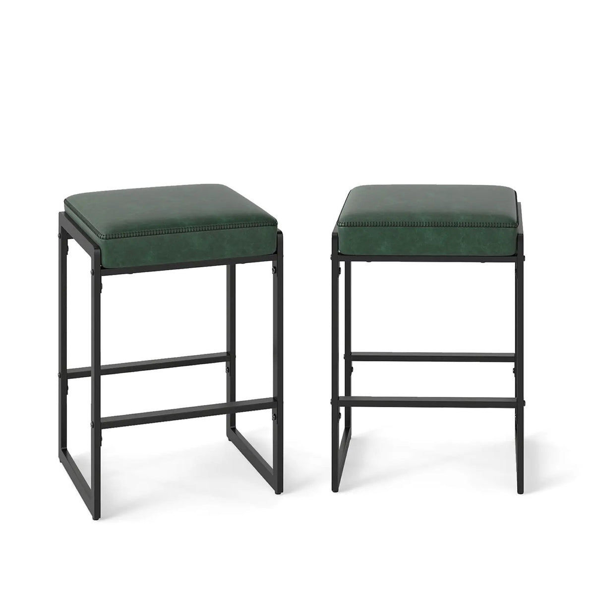 26 inch Bar Stools Set of 2 Counter Height Barstools with Faux Leather Upholstered Seat by DirectDeals