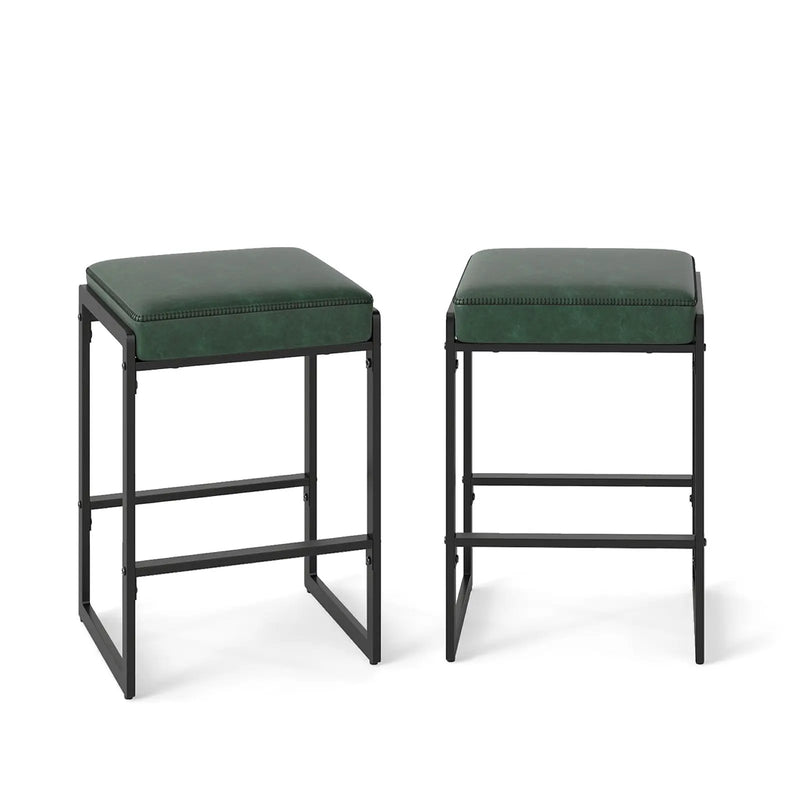 26 inch Bar Stools Set of 2 Counter Height Barstools with Faux Leather Upholstered Seat by DirectDeals