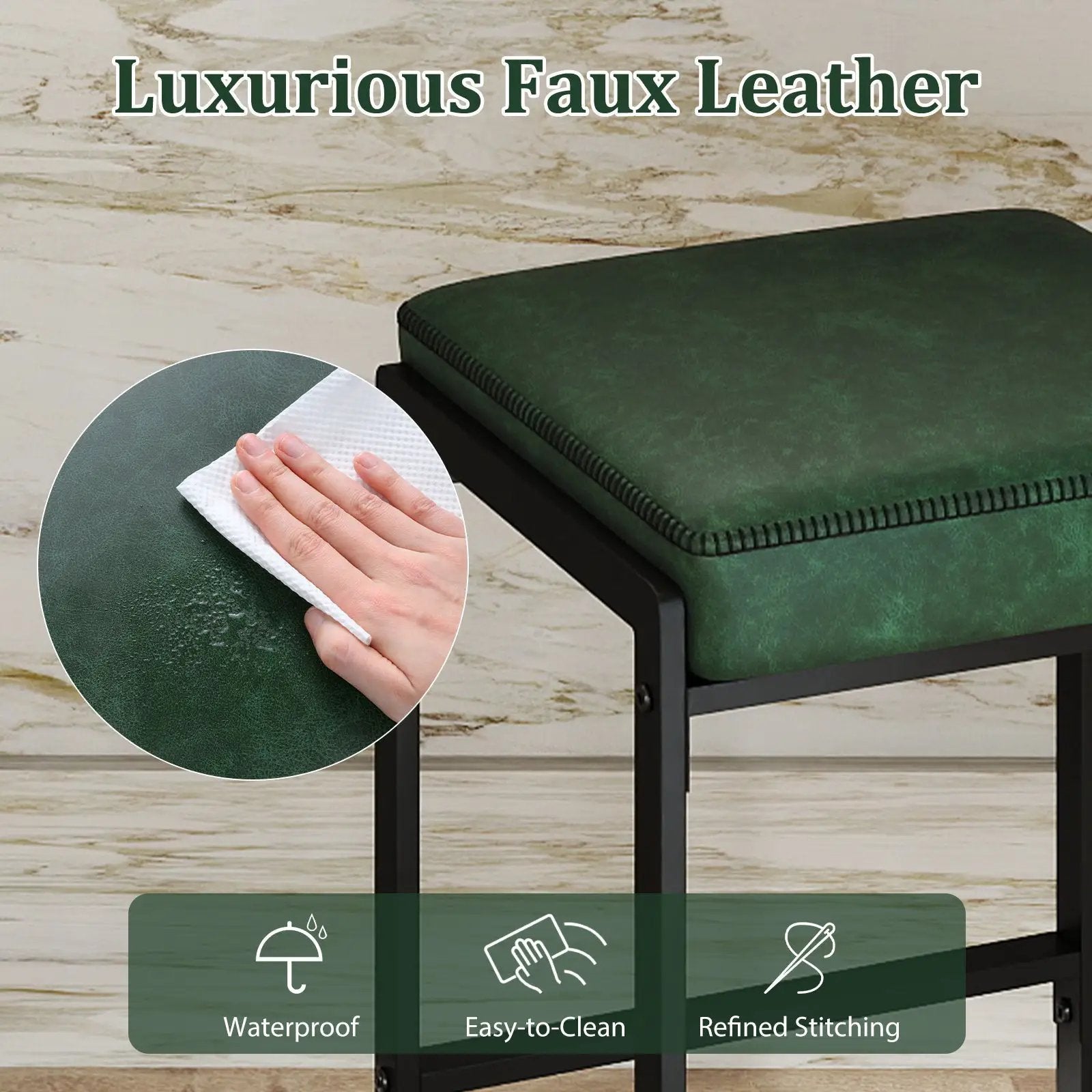 26 inch Bar Stools Set of 2 Counter Height Barstools with Faux Leather Upholstered Seat by DirectDeals