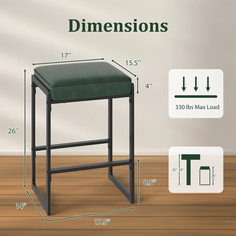 26 inch Bar Stools Set of 2 Counter Height Barstools with Faux Leather Upholstered Seat by DirectDeals