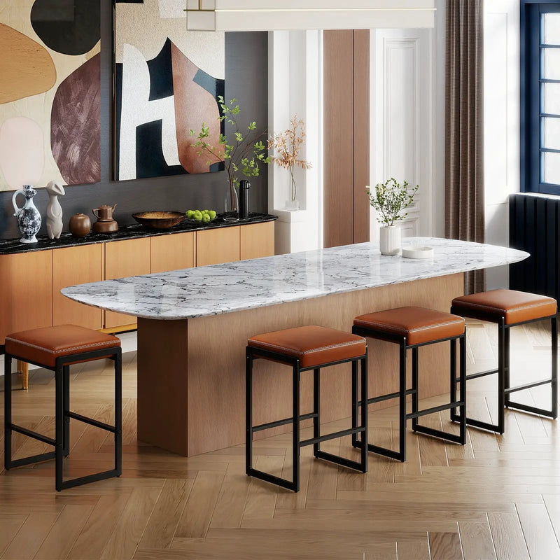 26 inch Bar Stools Set of 4 Counter Height Barstools with Faux Leather Upholstered Seat by DirectDeals