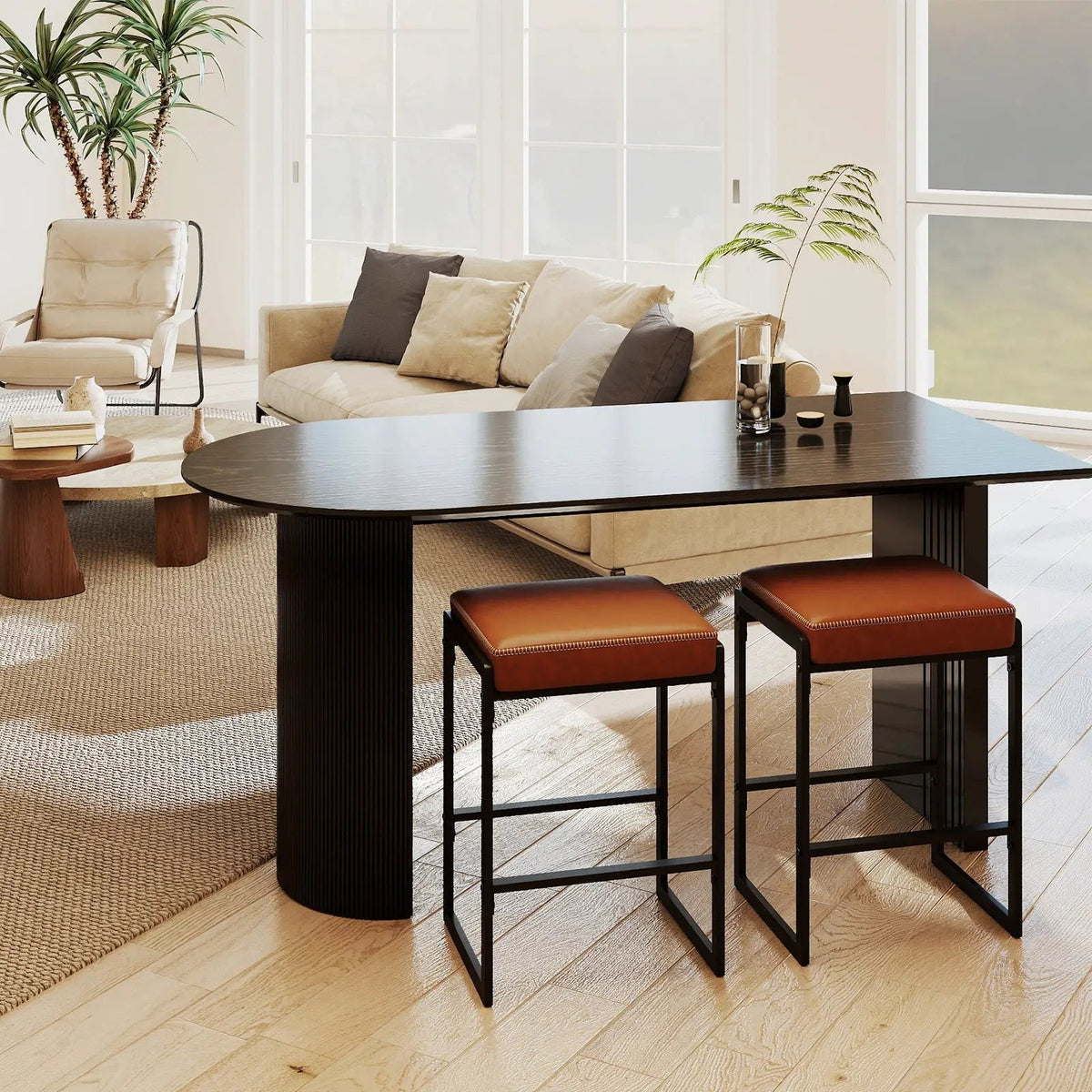 26 inch Bar Stools Set of 4 Counter Height Barstools with Faux Leather Upholstered Seat by DirectDeals