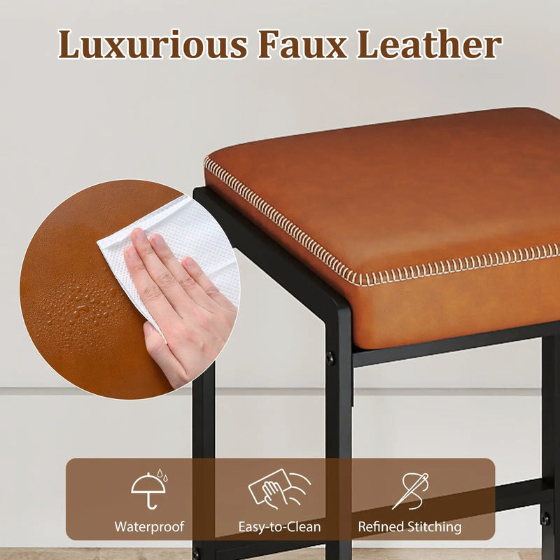 26 inch Bar Stools Set of 4 Counter Height Barstools with Faux Leather Upholstered Seat by DirectDeals