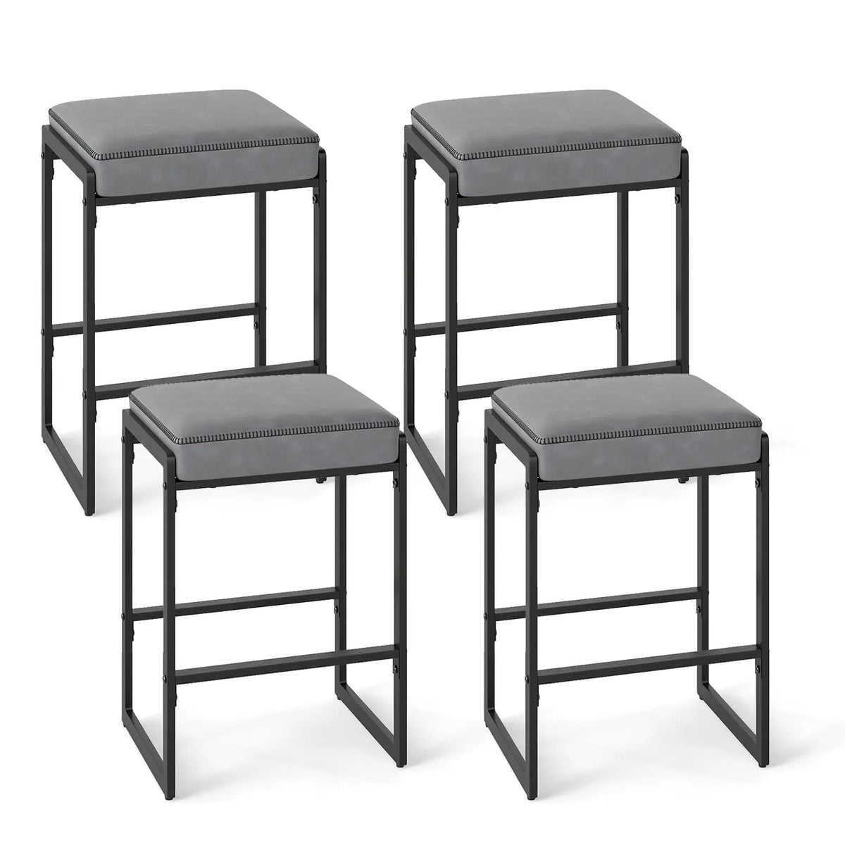 26 inch Bar Stools Set of 4 Counter Height Barstools with Faux Leather Upholstered Seat by DirectDeals