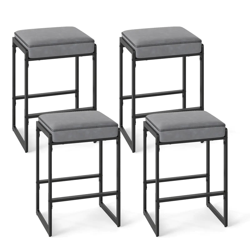 26 inch Bar Stools Set of 4 Counter Height Barstools with Faux Leather Upholstered Seat by DirectDeals