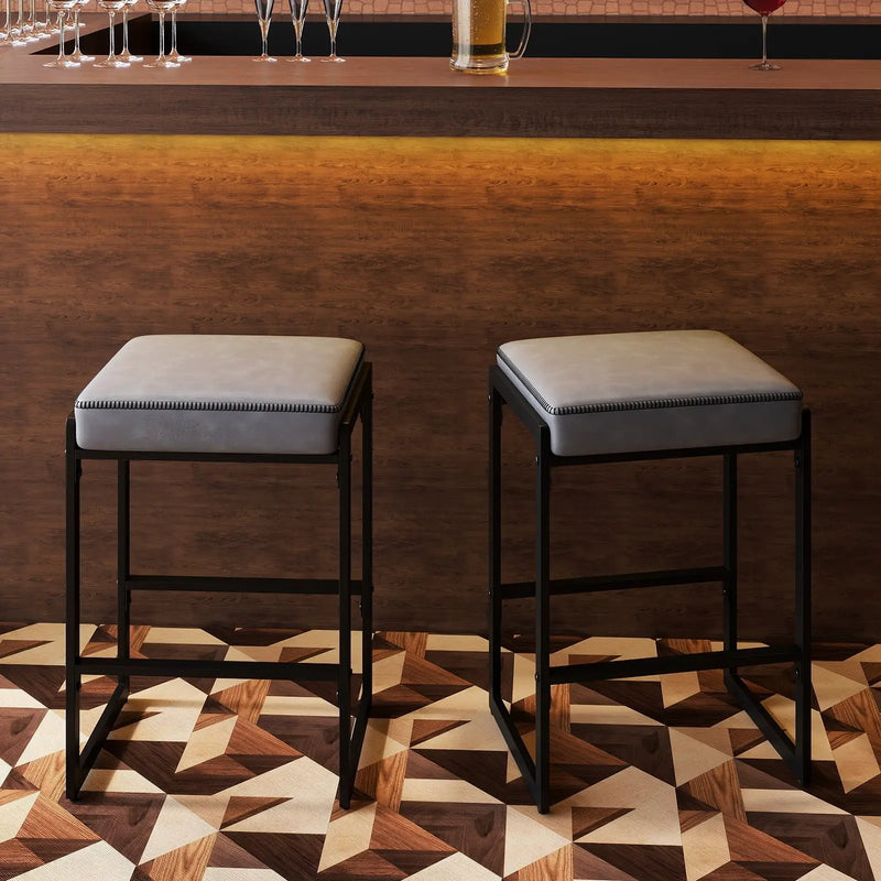 26 inch Bar Stools Set of 4 Counter Height Barstools with Faux Leather Upholstered Seat by DirectDeals