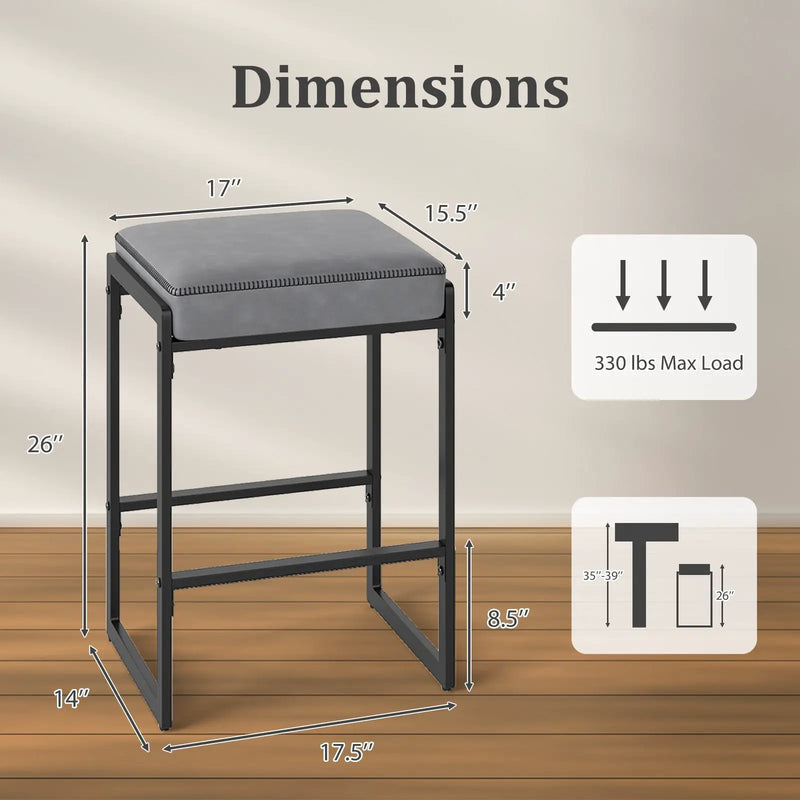 26 inch Bar Stools Set of 4 Counter Height Barstools with Faux Leather Upholstered Seat by DirectDeals