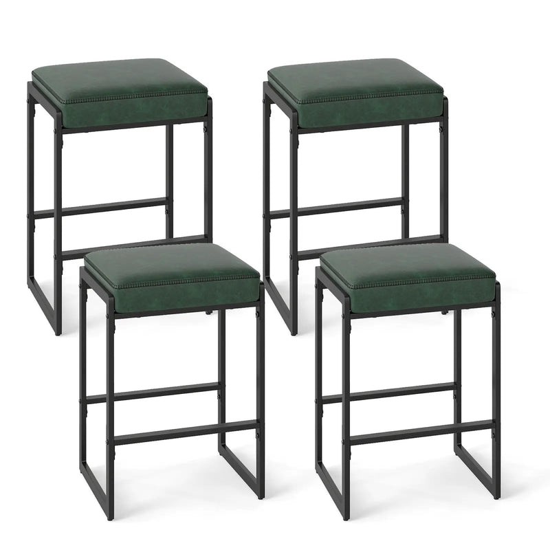 26 inch Bar Stools Set of 4 Counter Height Barstools with Faux Leather Upholstered Seat by DirectDeals