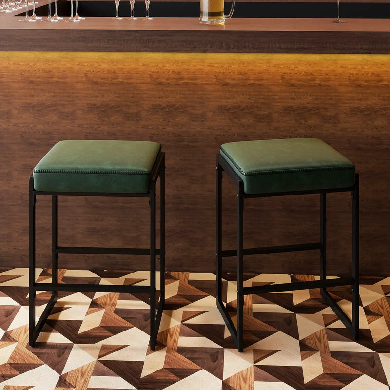 26 inch Bar Stools Set of 4 Counter Height Barstools with Faux Leather Upholstered Seat by DirectDeals