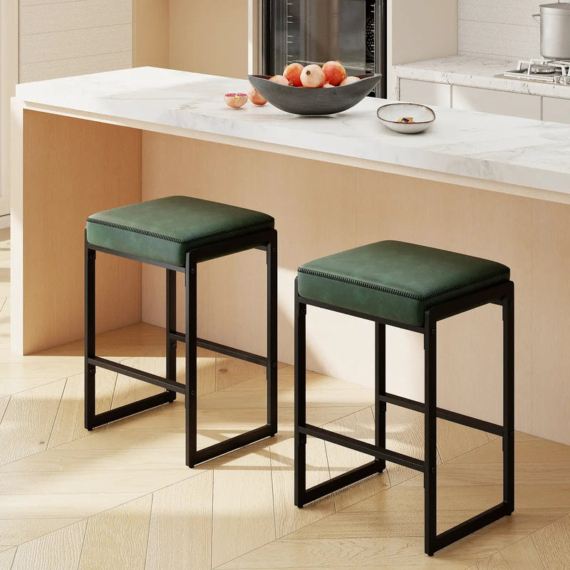 26 inch Bar Stools Set of 4 Counter Height Barstools with Faux Leather Upholstered Seat by DirectDeals