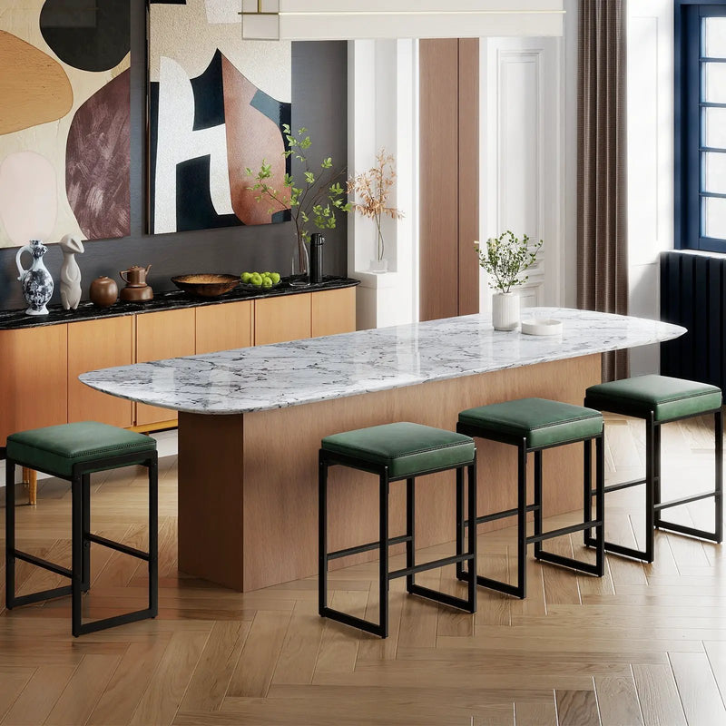 26 inch Bar Stools Set of 4 Counter Height Barstools with Faux Leather Upholstered Seat by DirectDeals