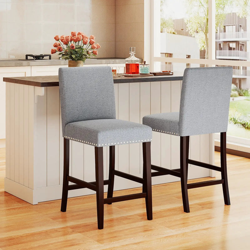 26 inch Counter Height Chairs Set of 2 with Padded Seat and Backrest-Gray by DirectDeals