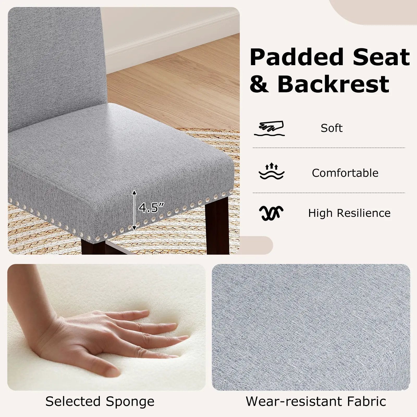 26 inch Counter Height Chairs Set of 2 with Padded Seat and Backrest-Gray by DirectDeals
