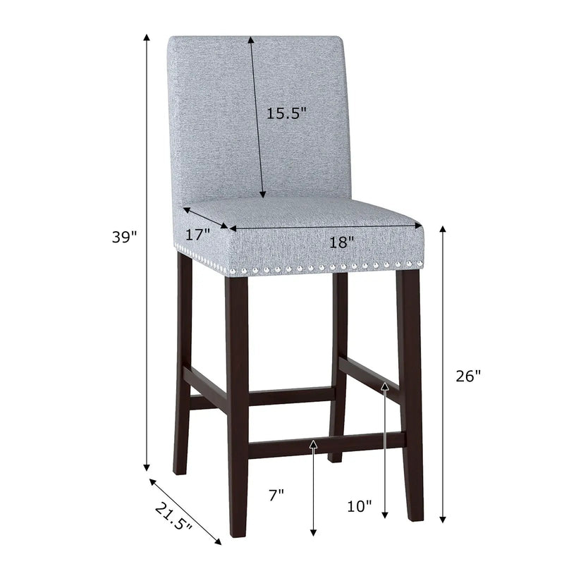26 inch Counter Height Chairs Set of 2 with Padded Seat and Backrest-Gray by DirectDeals