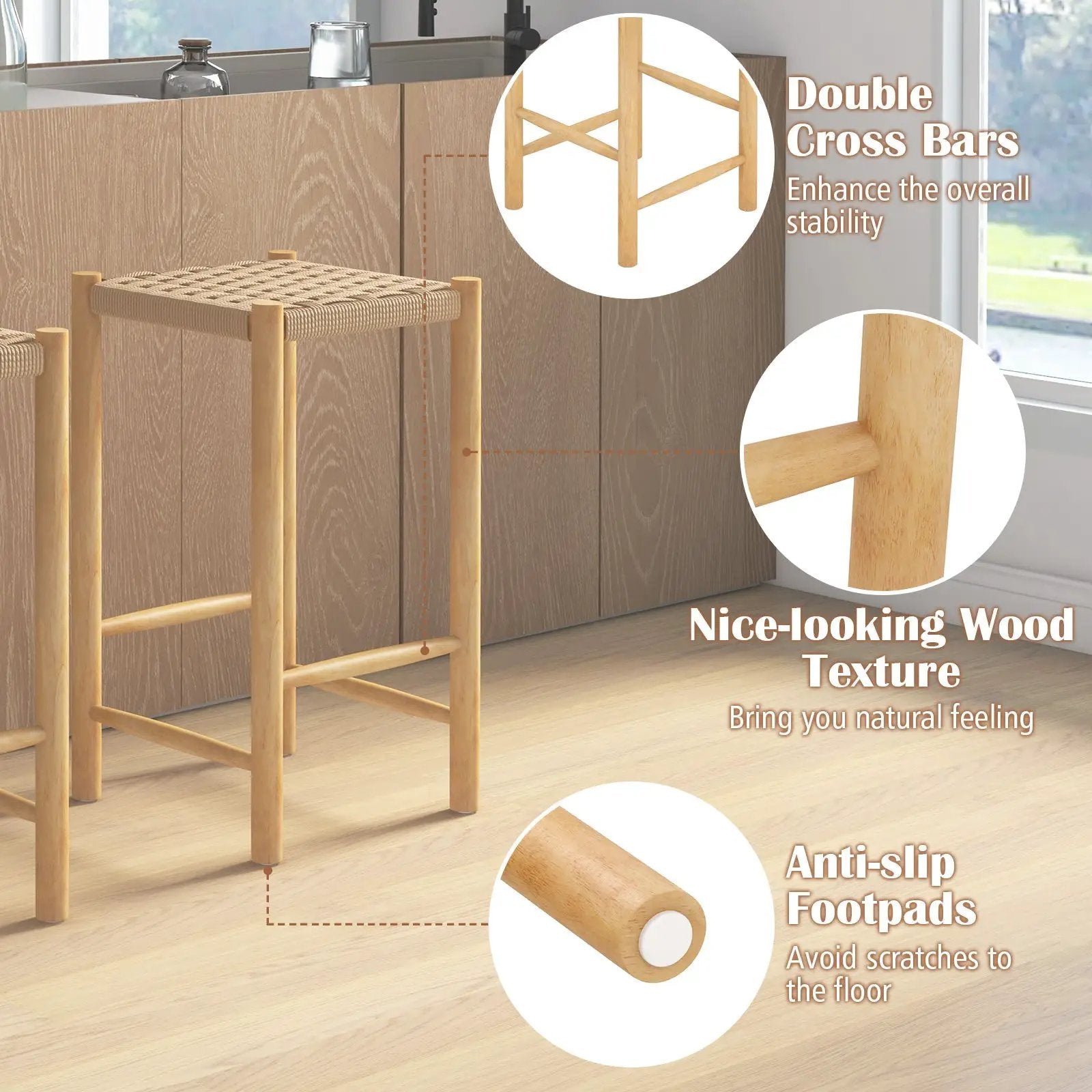 26 Inch Dining Bar Stool Set of 2-Natural by DirectDeals