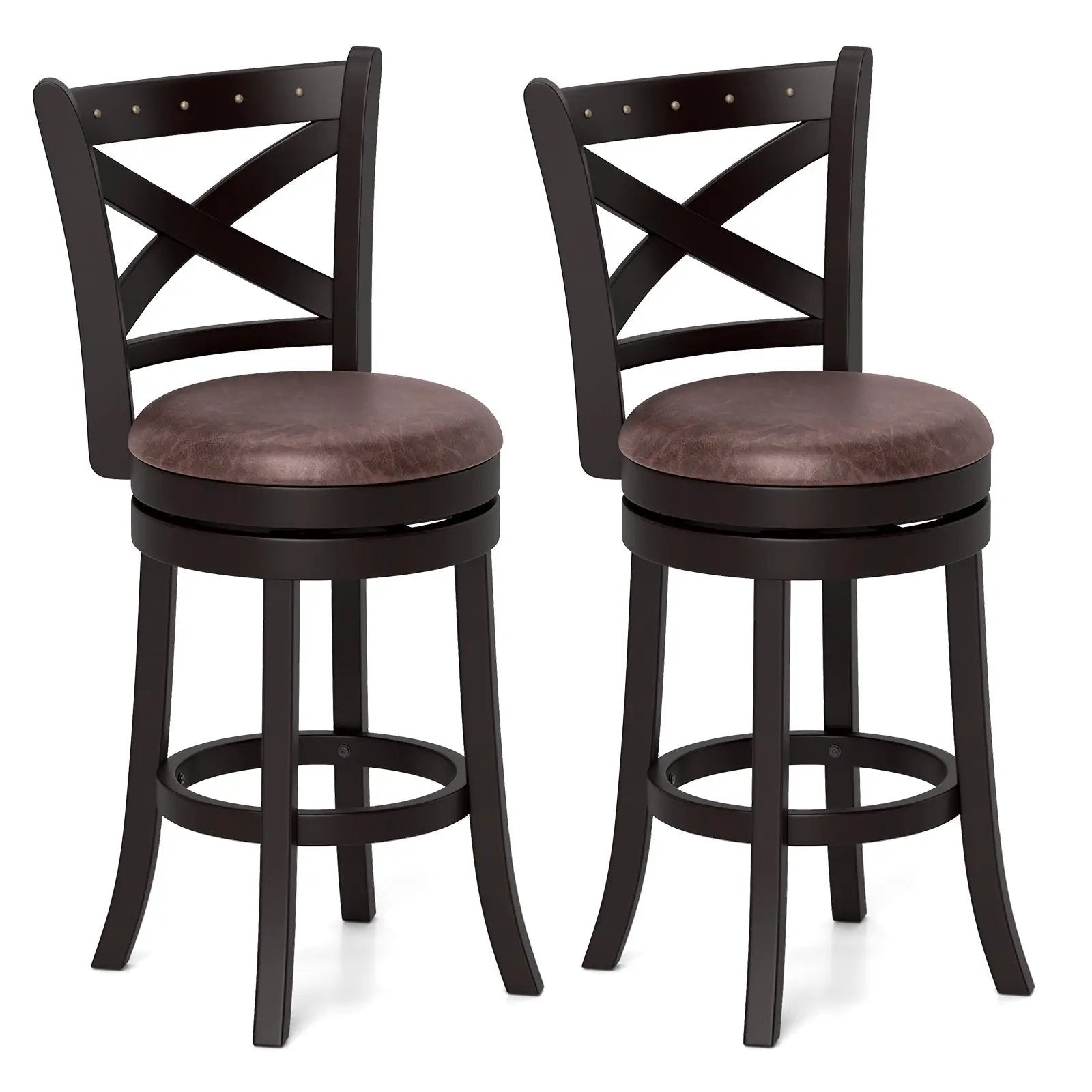 26/30 Inch Swivel Bar Stools Set of 2 Bar Chairs with Padded Seat by DirectDeals