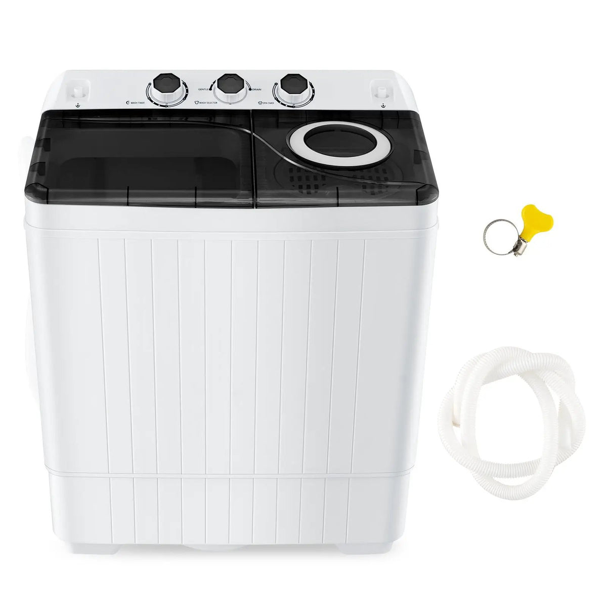 26 LBS Twin Tub Portable Washing Machine with Built-In Drain Pump-Gray by DirectDeals