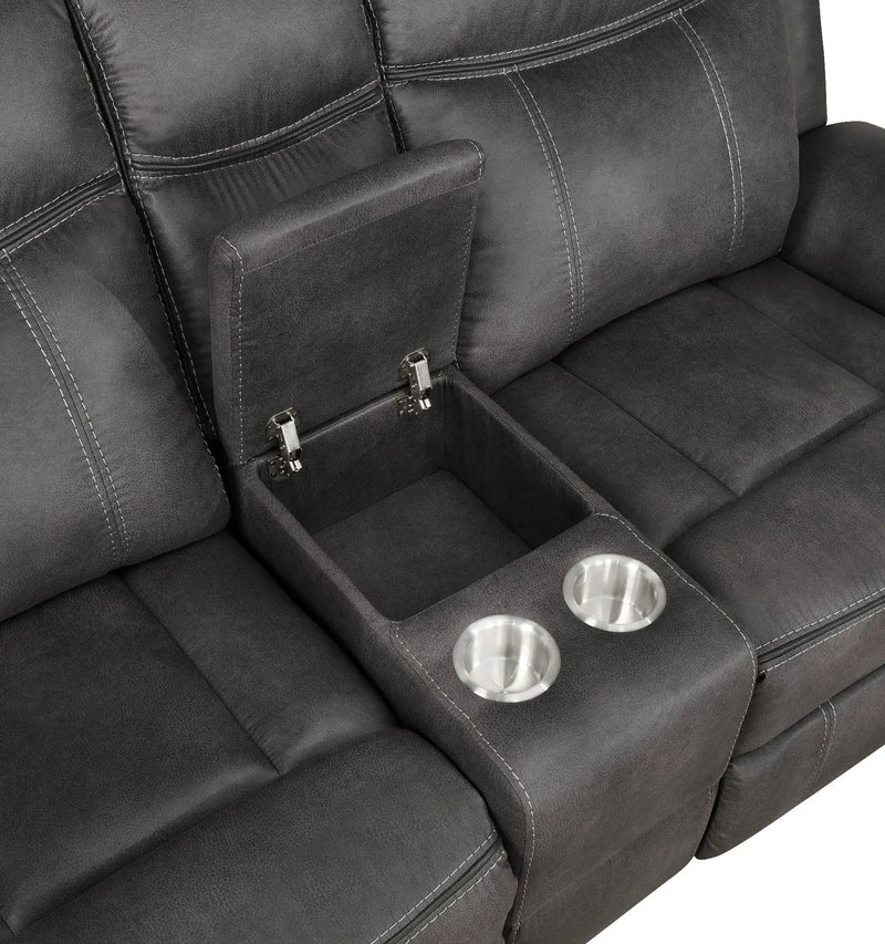 Lawrence Upholstered Padded Arm Reclining Loveseat Charcoal by Unique Piece Furniture
