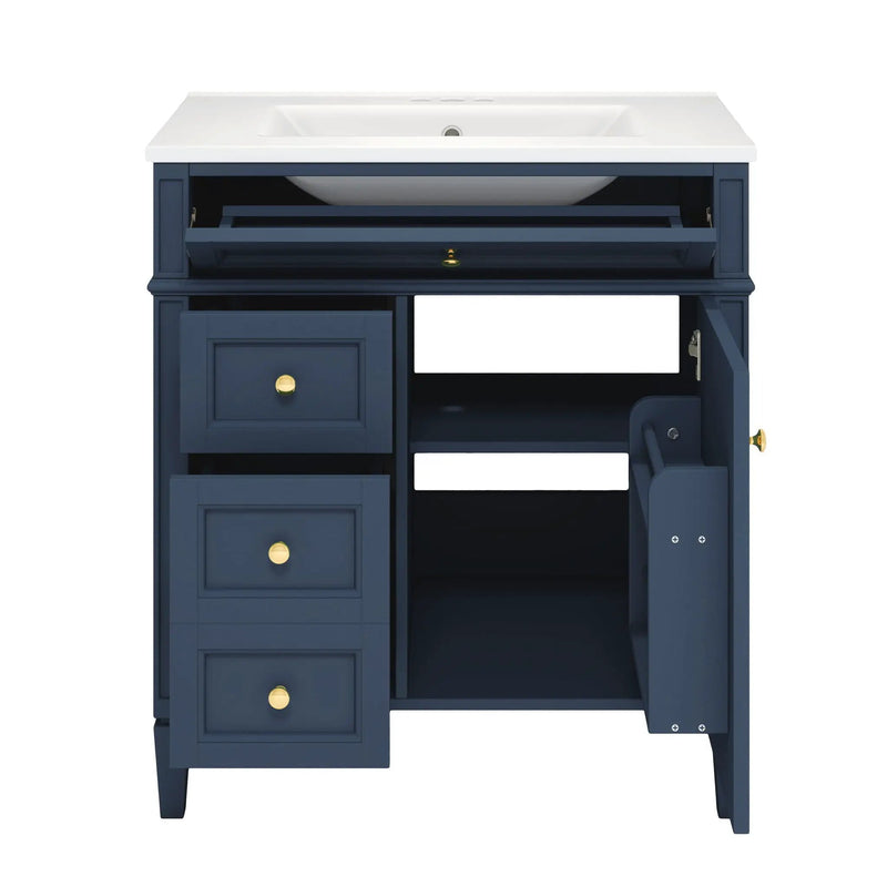 Bathroom Vanity With Medicine Cabinet, Royal Mirror Cabinet, Modern Bathroom Storage Cabinet With 2 Soft Closing Doors And 4 Drawers by HouseOfZazla
