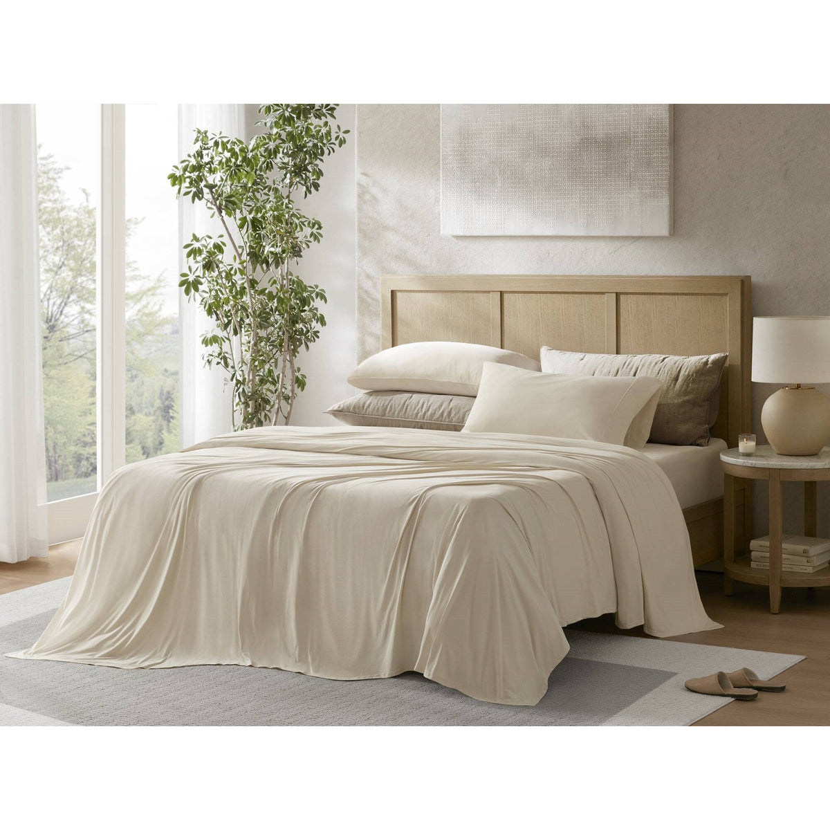 4-Piece Cal King Stretch Jersey Sheet Set with Snug-Fit Stretch - Grey