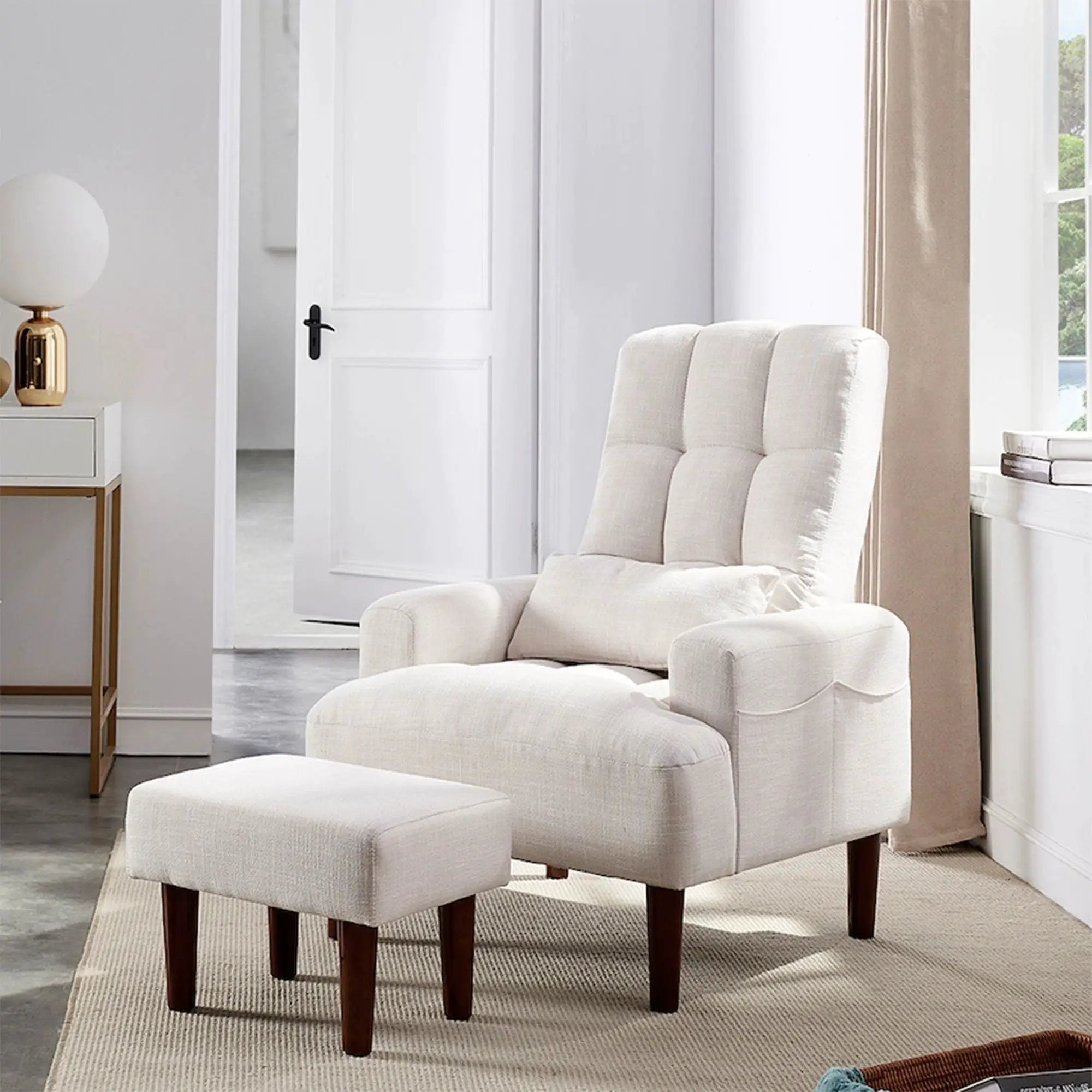 Living Room Sofa Single Chair And Ottoman, Modern Multi-Function Fabric Living Room Sofa Lounge Chair Bed And Stool. Soft Leisure Single Chair Adjustable Into 5 Angles With Sofa Bed by Unique Piece Furniture