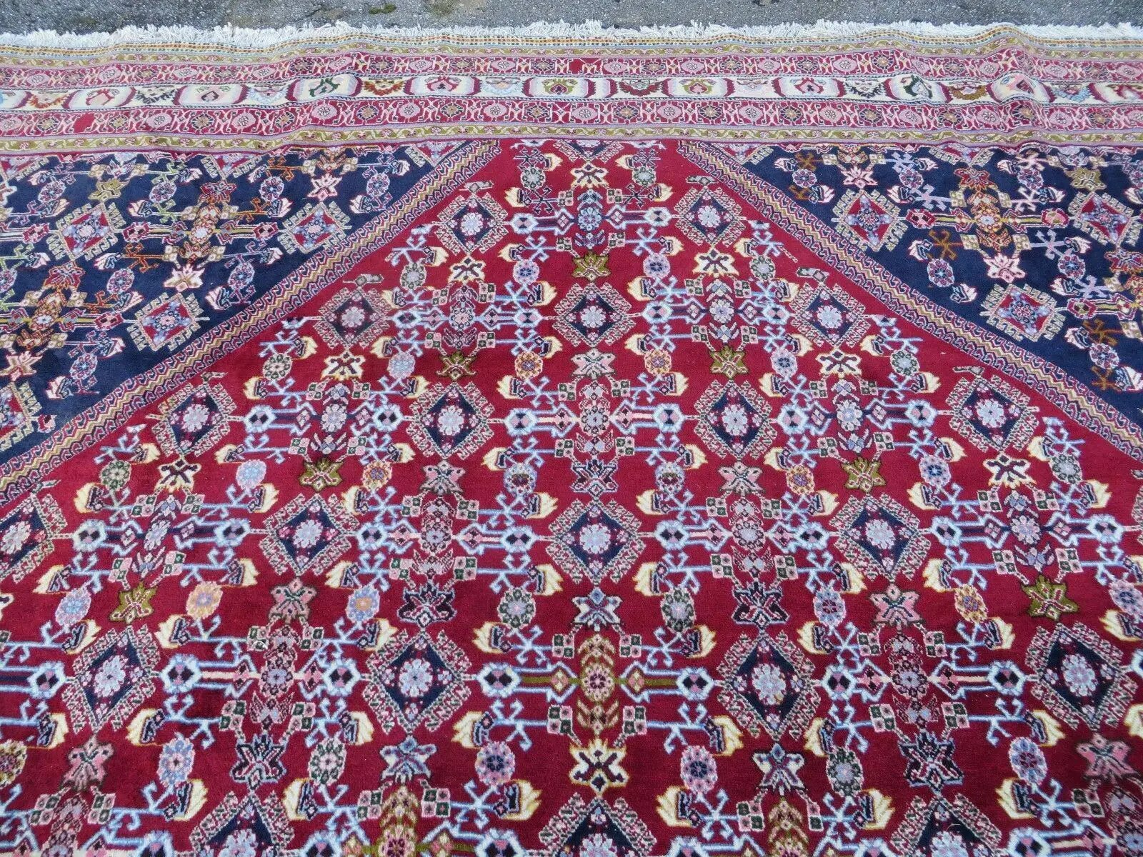 Oversized Persian Shiraz Tribal Rug 13x19, Palace Sized Oriental Carpet, Handmade Hand-Knotted X Large Rug, Red Blue Cream, Allover Herati Pattern by Jewel Rugs