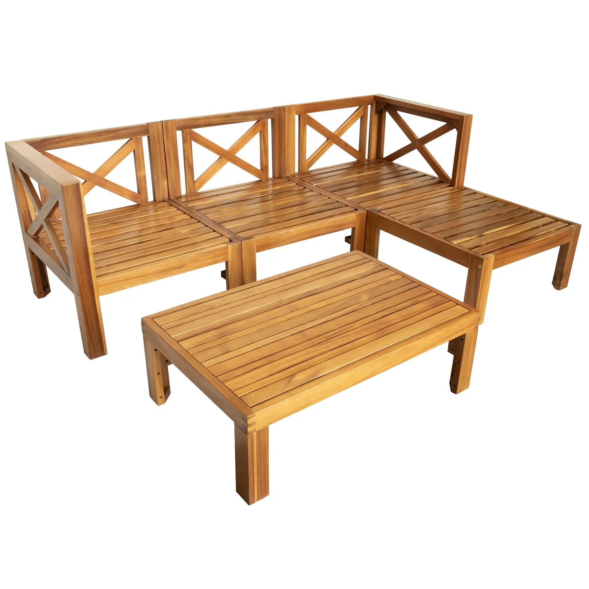 TOPMAX Outdoor 5-Piece Wood Sectional Patio Sofa Set with Blue Cushions by HouseOfZazla