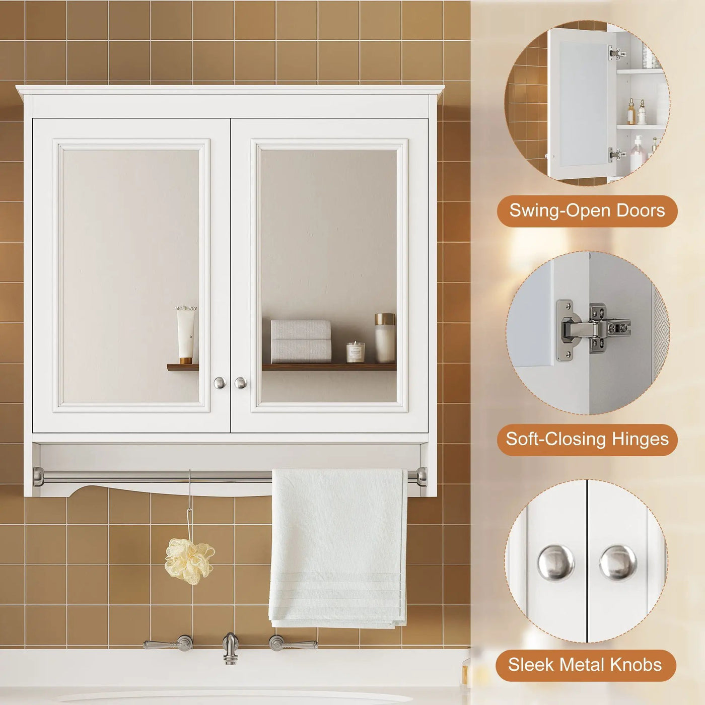 Modern Wall-Mounted Mirror Cabinet With Adjustable Shelves, Soft-Close Doors, High-Definition Mirror by HouseOfZazla