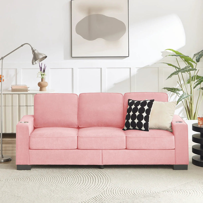 Modern Snowfleece Fabric 3 Seater Sofa With Cup Holder by HouseOfZazla