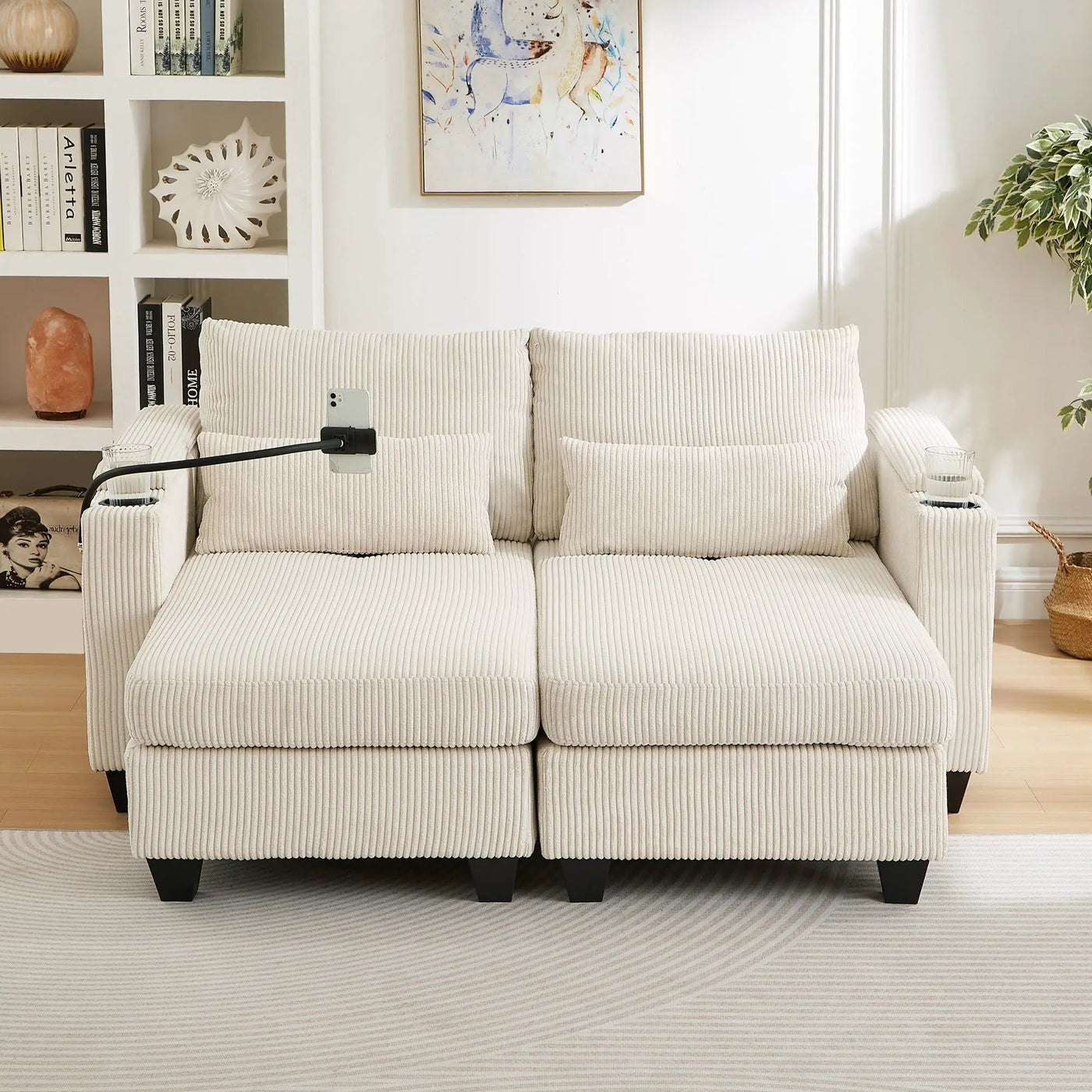 Convertible Chaise Lounge Sofa Chair With USB Ports, Cup Holders, Phone Holder And Storage by HouseOfZazla