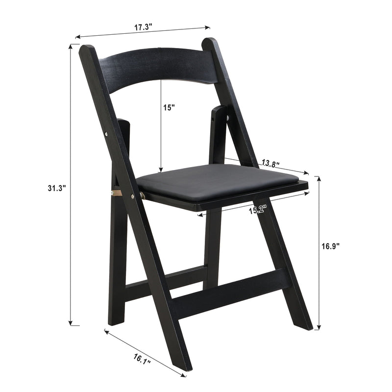 Solid Wood Upholstered Folding Chair Set with Padded Seat - Black, photo 2 of 4