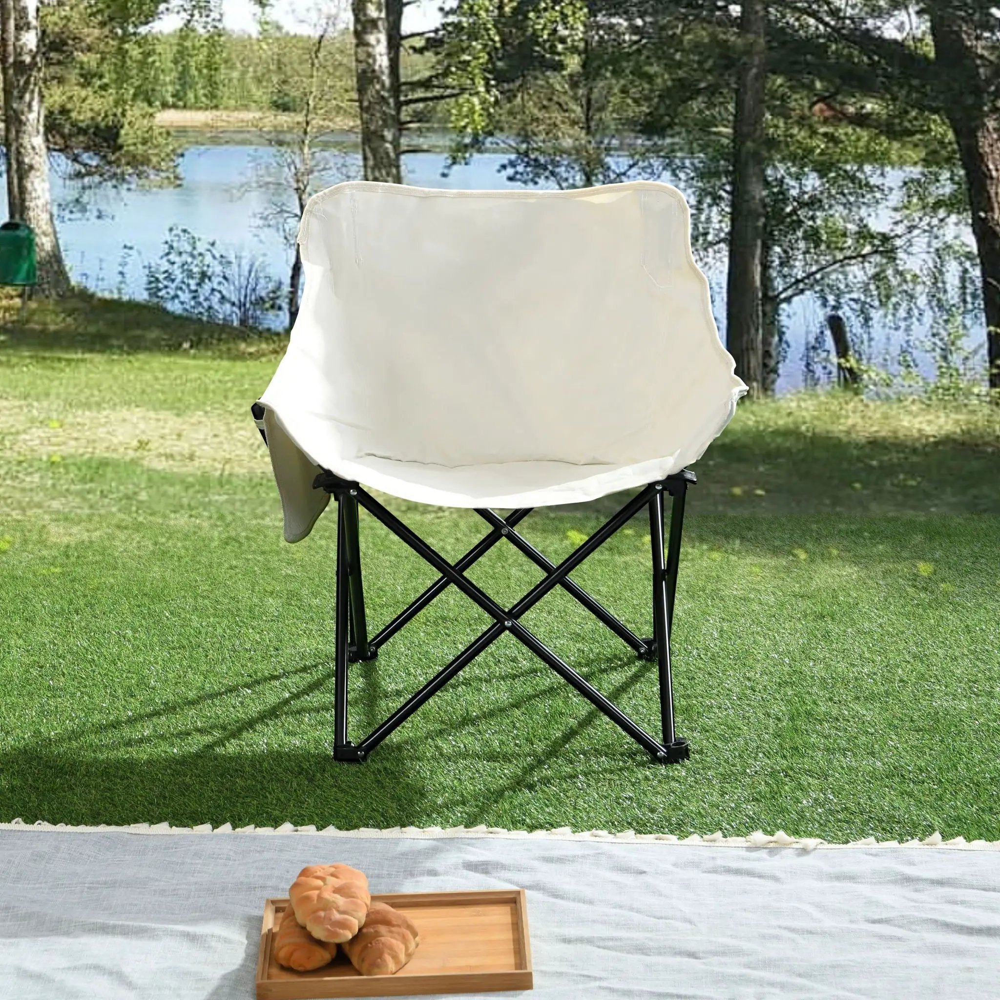 2 Pieces Outdoor Camping Chairs Folding / Portable, Comfortable Seating, Durable Steel Fram by Unique Piece Furniture