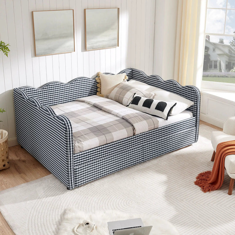 Gingham Daybed With USB Charging Port, Wave-Shaped Design by Unique Piece Furniture