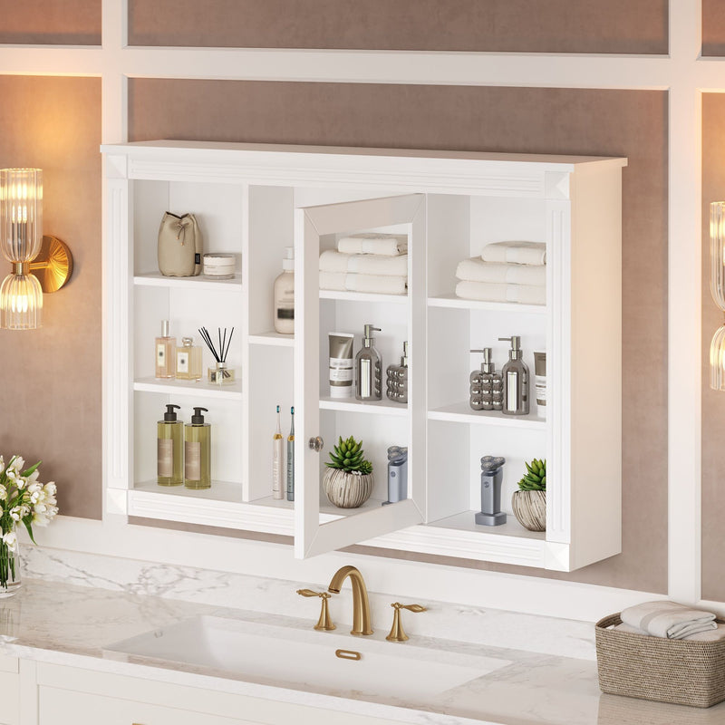 Wall Mounted Bathroom Storage Cabinet with Mirror - White, photo 2 of 4