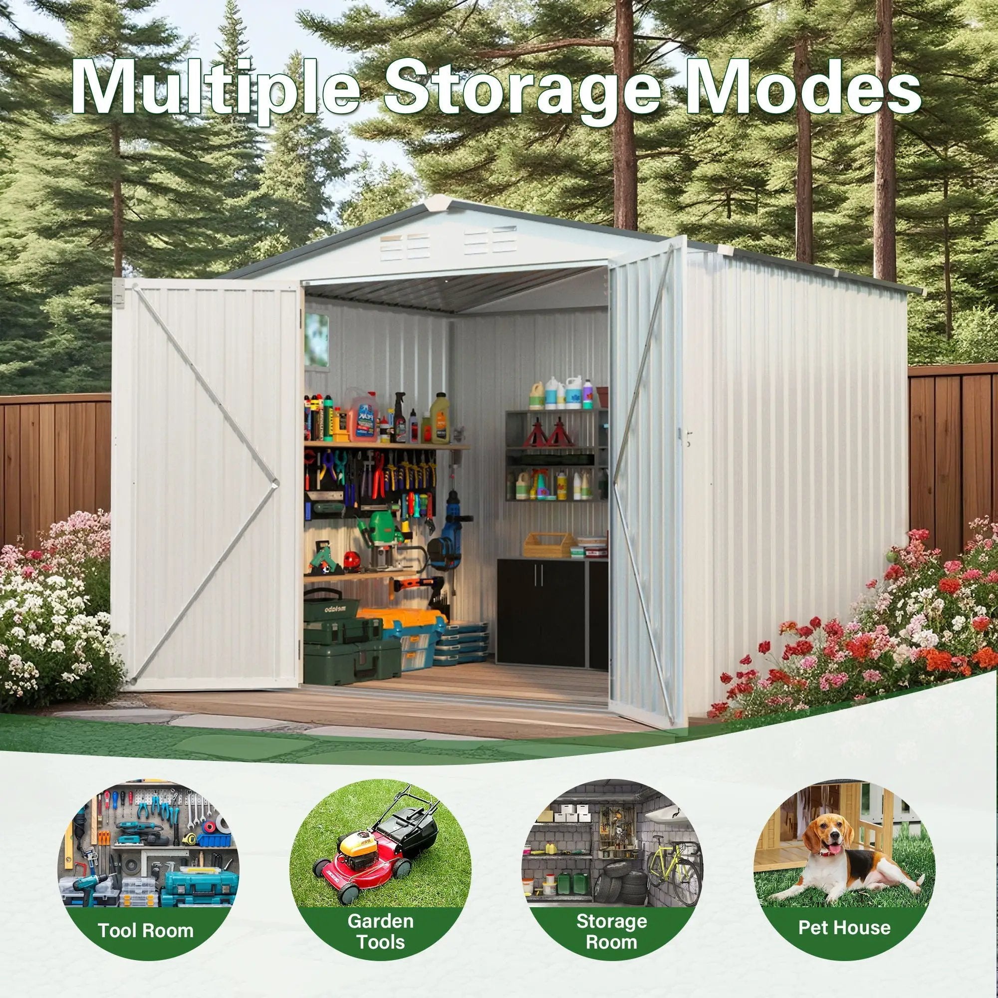 Outdoor Garden Storage Shed, Tool Shed With Pitched Roof Waterproof With 1 Window And 2 Lockable Door - White / Gray by HouseOfZazla