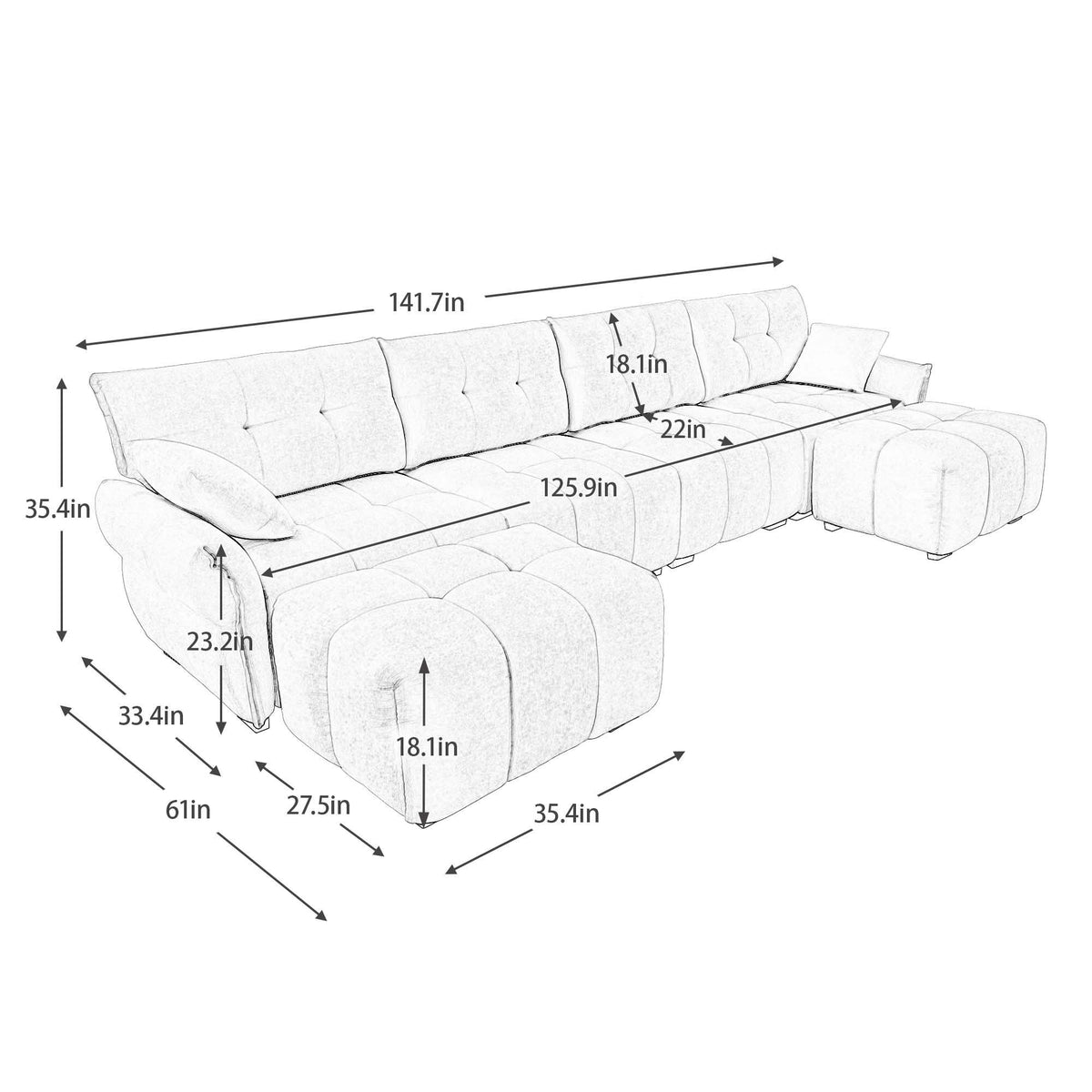 Sofa Set With Ottoman And Pillows, Textured, High Resilience Cushions, photo 25 of 40